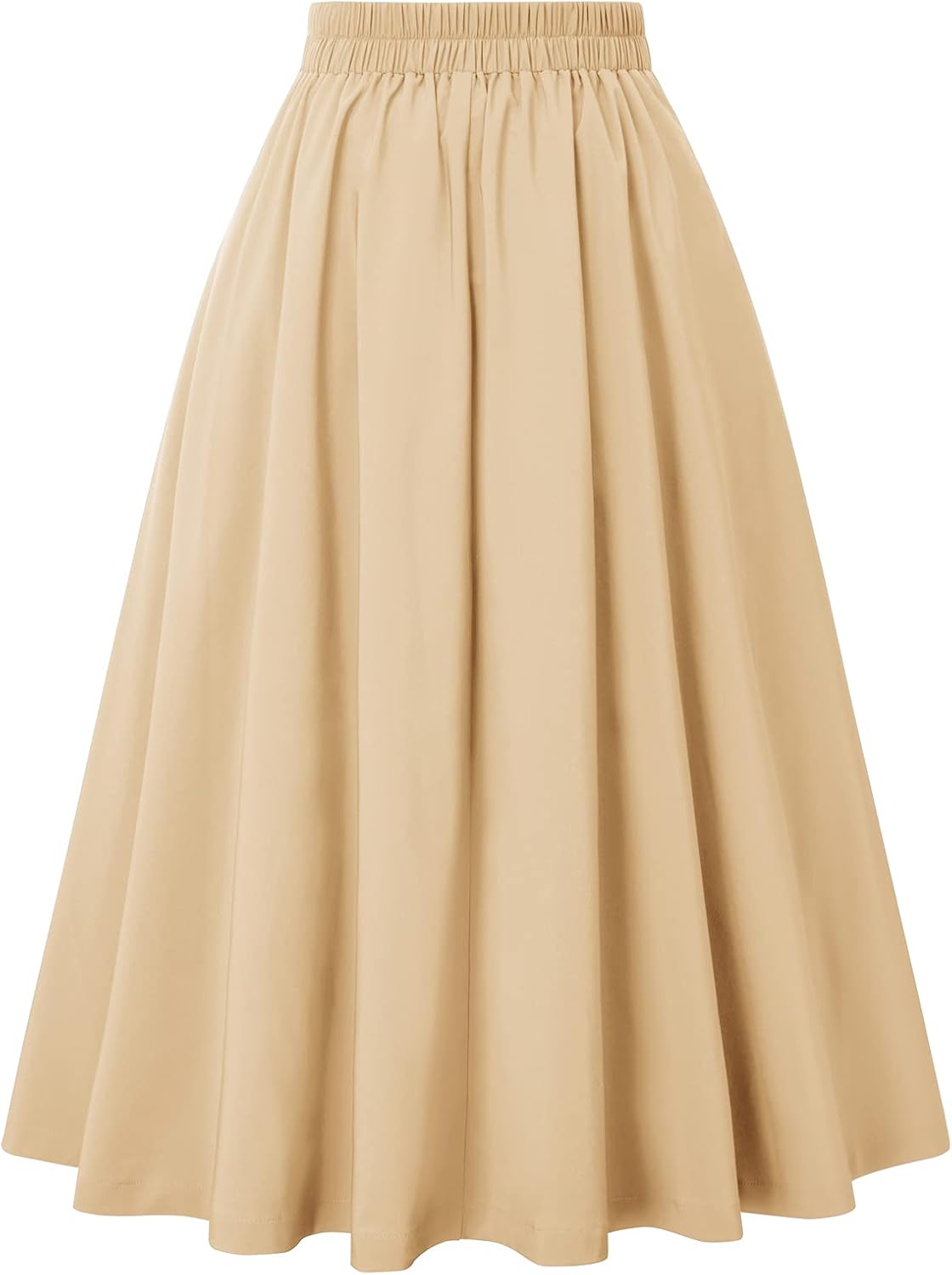 Women Vintage Skirt High Waist Pleated Skirt Midi A-Line Skirt with Pockets - Image 2
